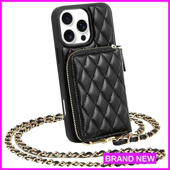 Leather Wallet Case with Card Holder and Detachable Strap for iPhone 16 Pro Max